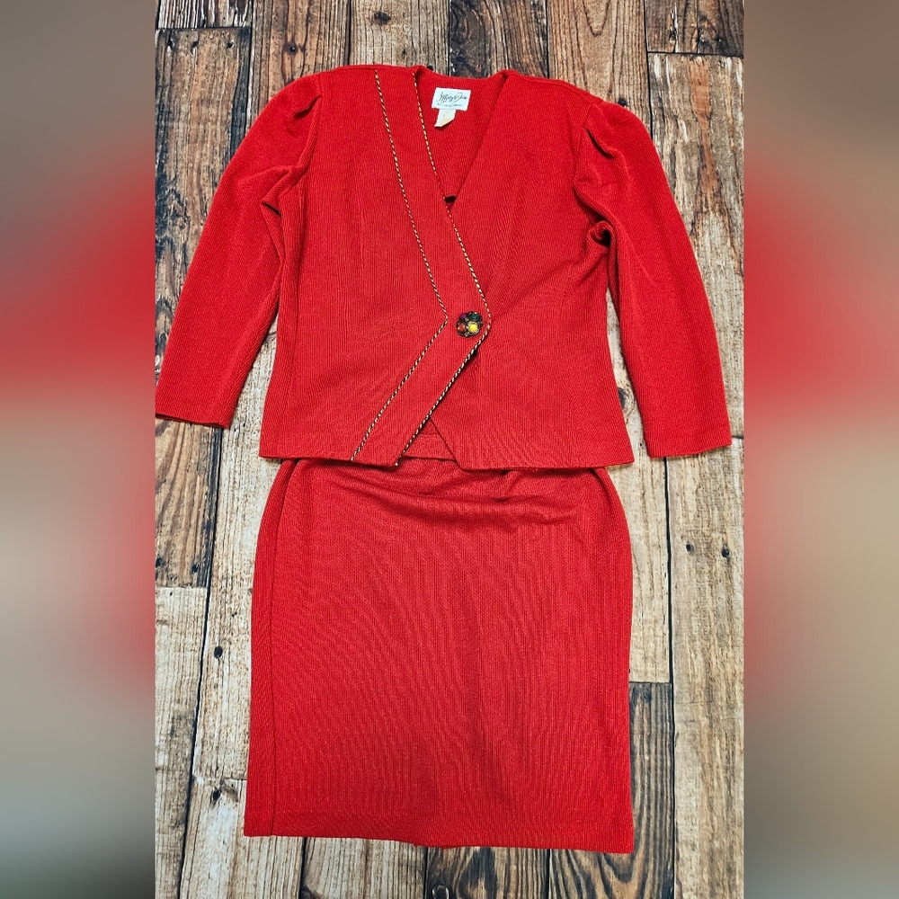 Vintage Jeffrey & Dara By Linda Hutley Skirt Suit Set Women's Size 7/8 Made USA